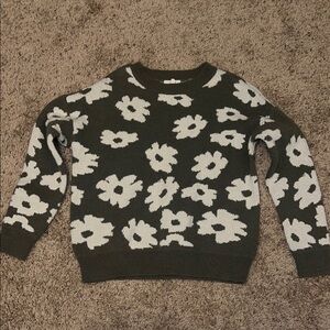 Floral Patterned Dark Green Sweater